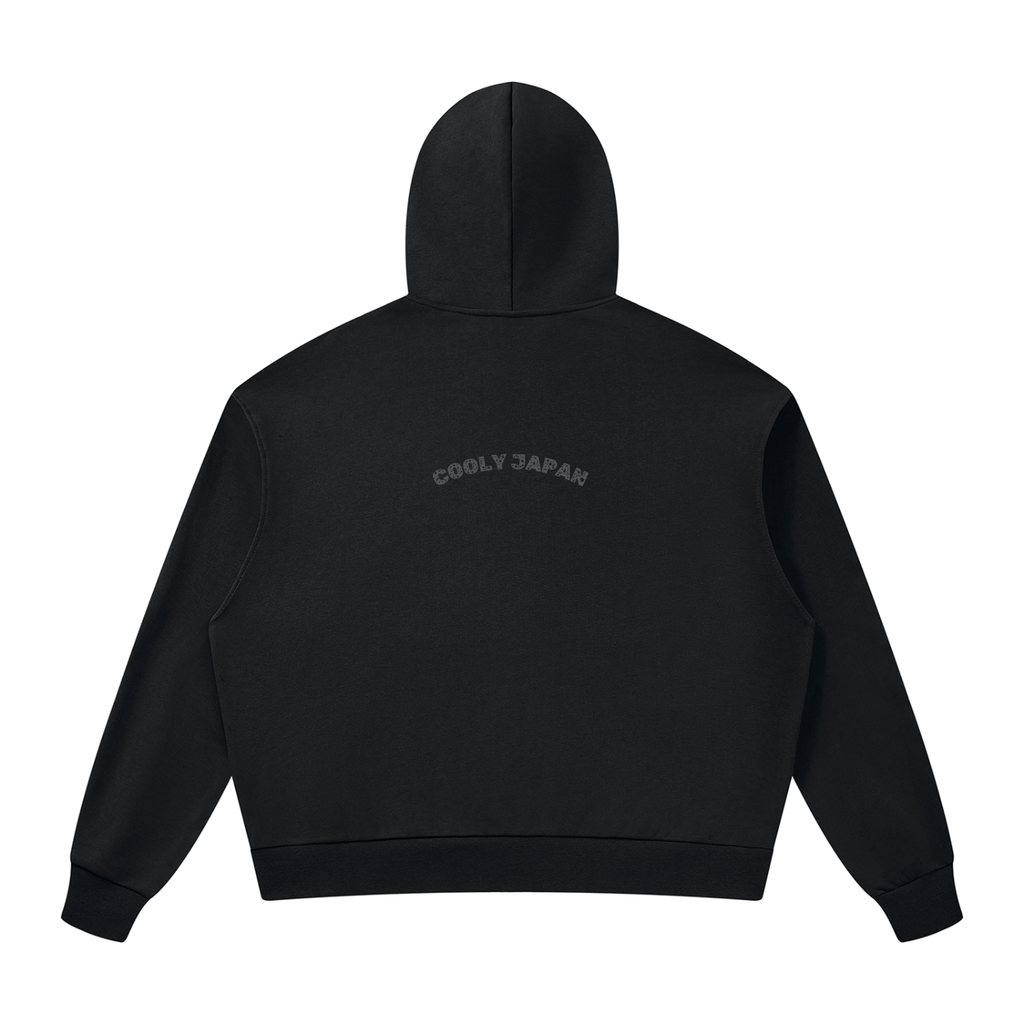 CoolyJapan Signature Drop Shoulder Full-Zip Hoodie — 360gsm Heavyweight Cotton Blend
