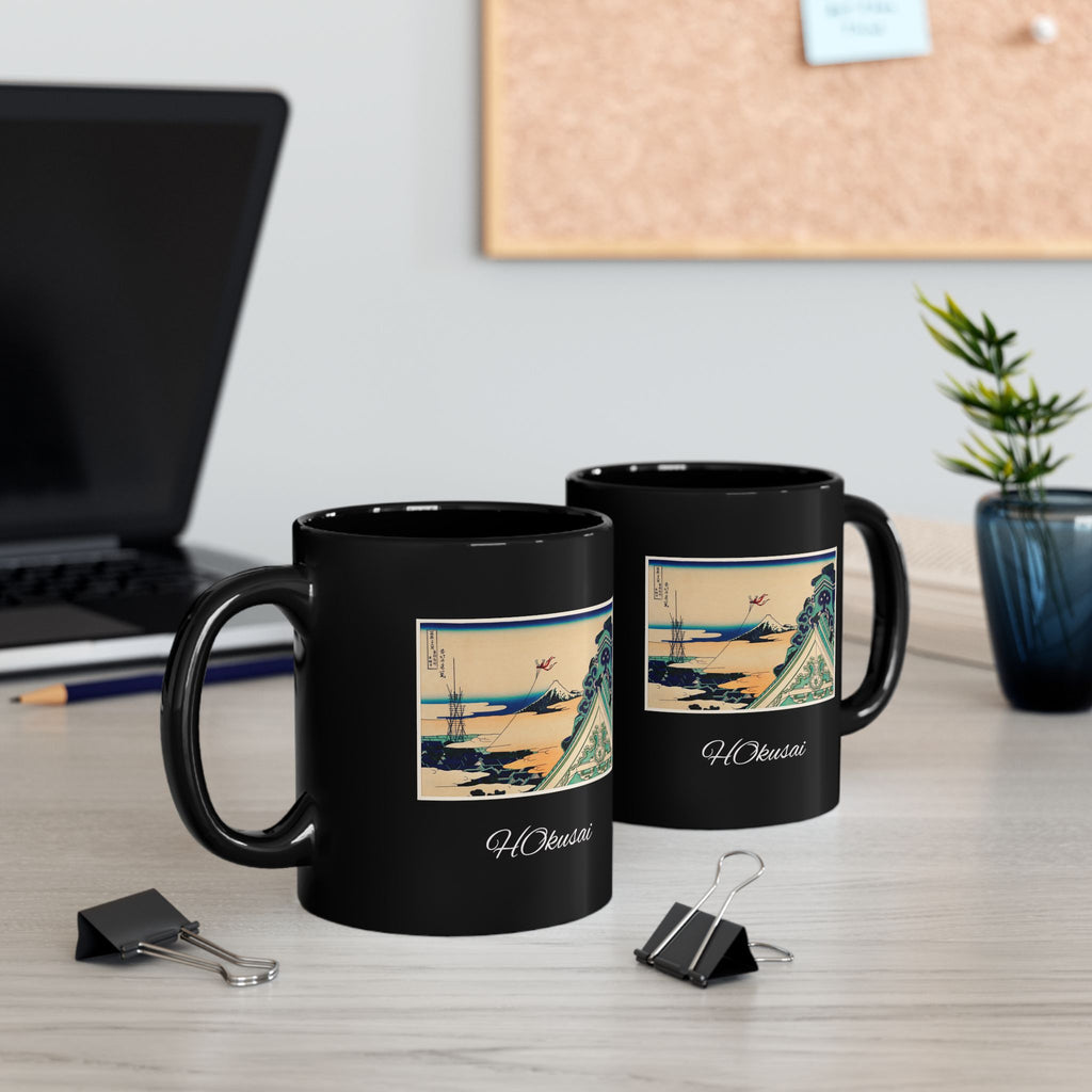 Hokusai Katsushika Hokusai Wave Art Black Ceramic Mug (11oz/15oz)