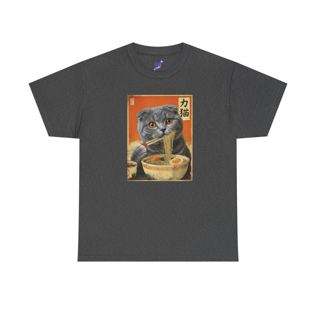Mochi the Ramen Cat T-Shirt — Scottish Fold Eating Ramen | 力猫 Funny Japanese Cat Ukiyo-e Vintage Graphic Tee