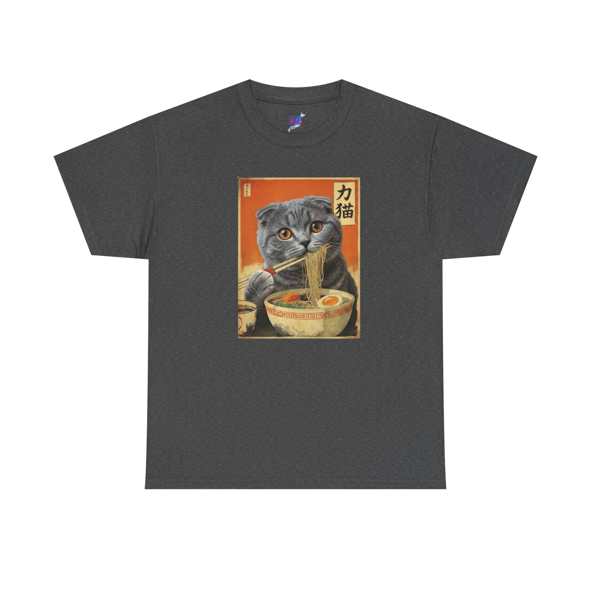 Mochi the Ramen Cat T-Shirt — Scottish Fold Eating Ramen | 力猫 Funny Japanese Cat Ukiyo-e Vintage Graphic Tee