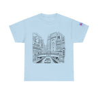 Japan Cityscape T-Shirt — Detailed Black & White Urban Illustration