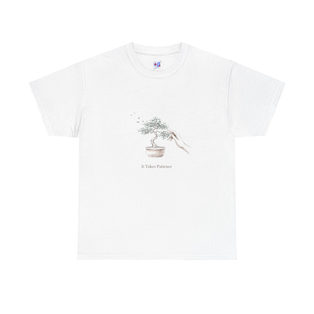 It Takes Patience Bonsai T-Shirt, Minimalist Japanese Ink Wash Tree Tee, Zen Gift for Plant Lovers, Mindfulness & Slow Living