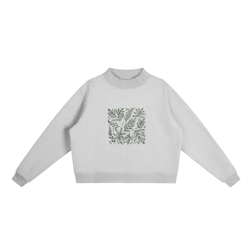 CoolyJapan Fleece Mock-Neck Crop Sweatshirt — 350gsm Heavyweight Women's
