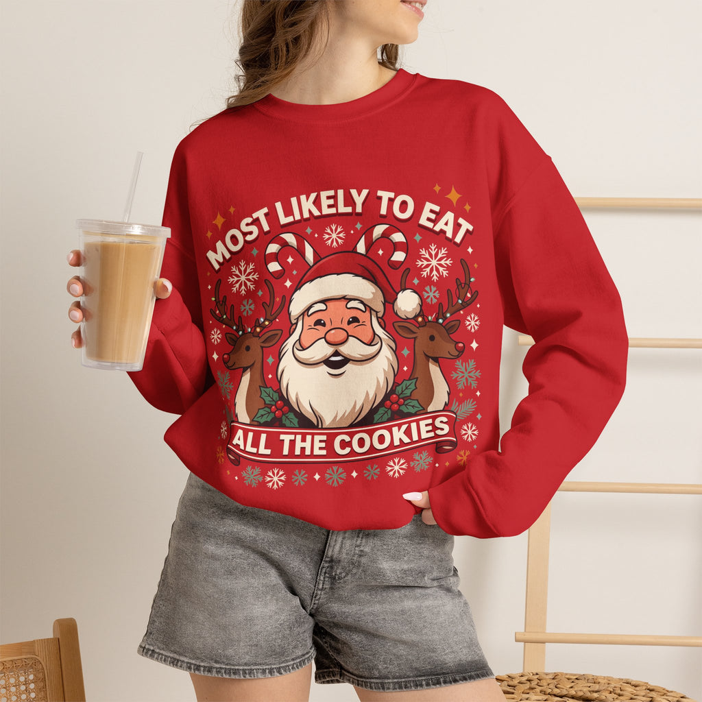Christmas Crewneck Sweatshirt | "Most Likely to Eat All the Cookies" Holiday Pullover