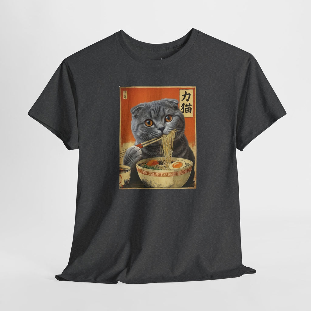 Mochi the Ramen Cat T-Shirt — Scottish Fold Eating Ramen | 力猫 Funny Japanese Cat Ukiyo-e Vintage Graphic Tee
