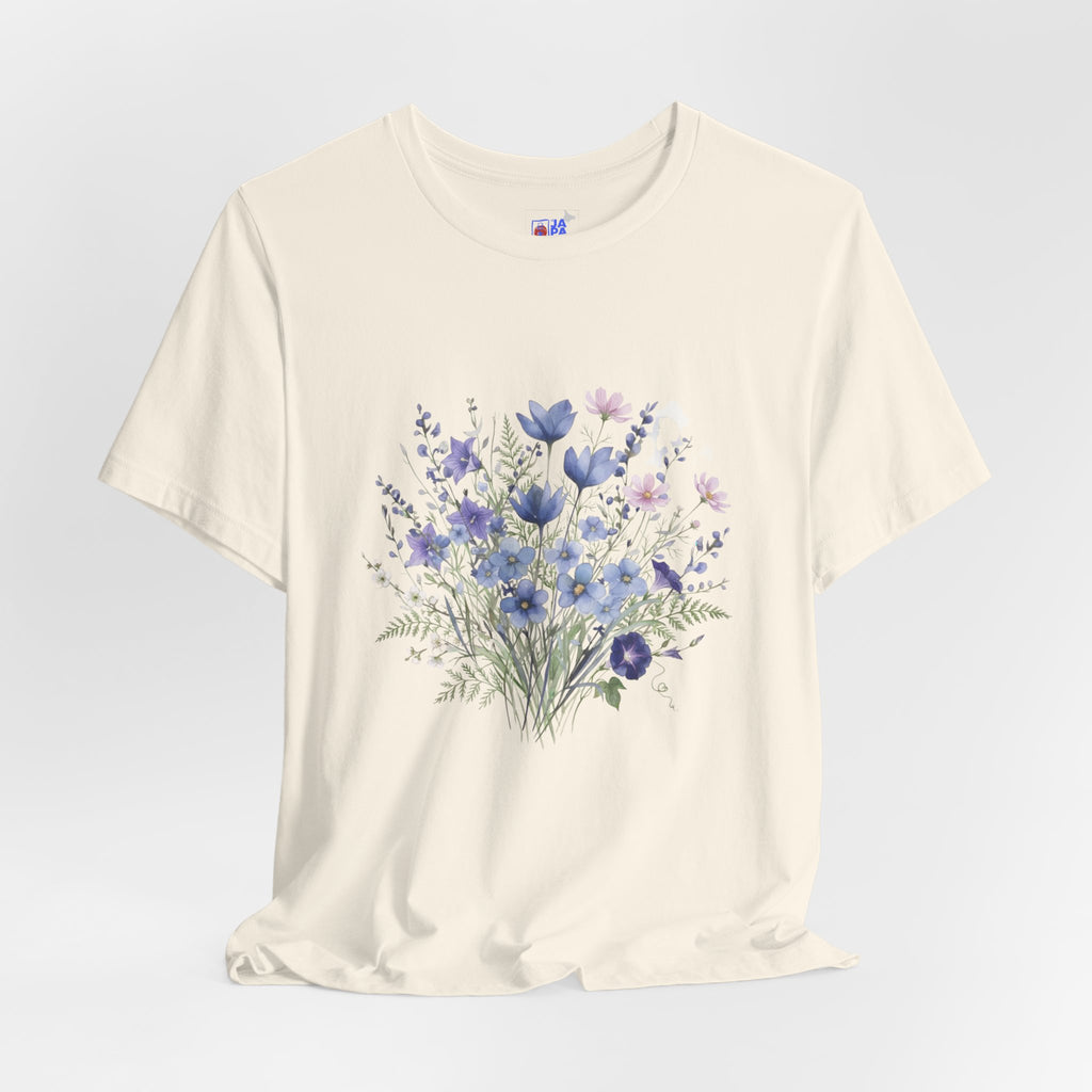 Japanese Autumn Garden Floral Tee — Kikyō, Cosmos & Morning Glory Bouquet
