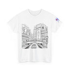 Japan Cityscape T-Shirt — Detailed Black & White Urban Illustration