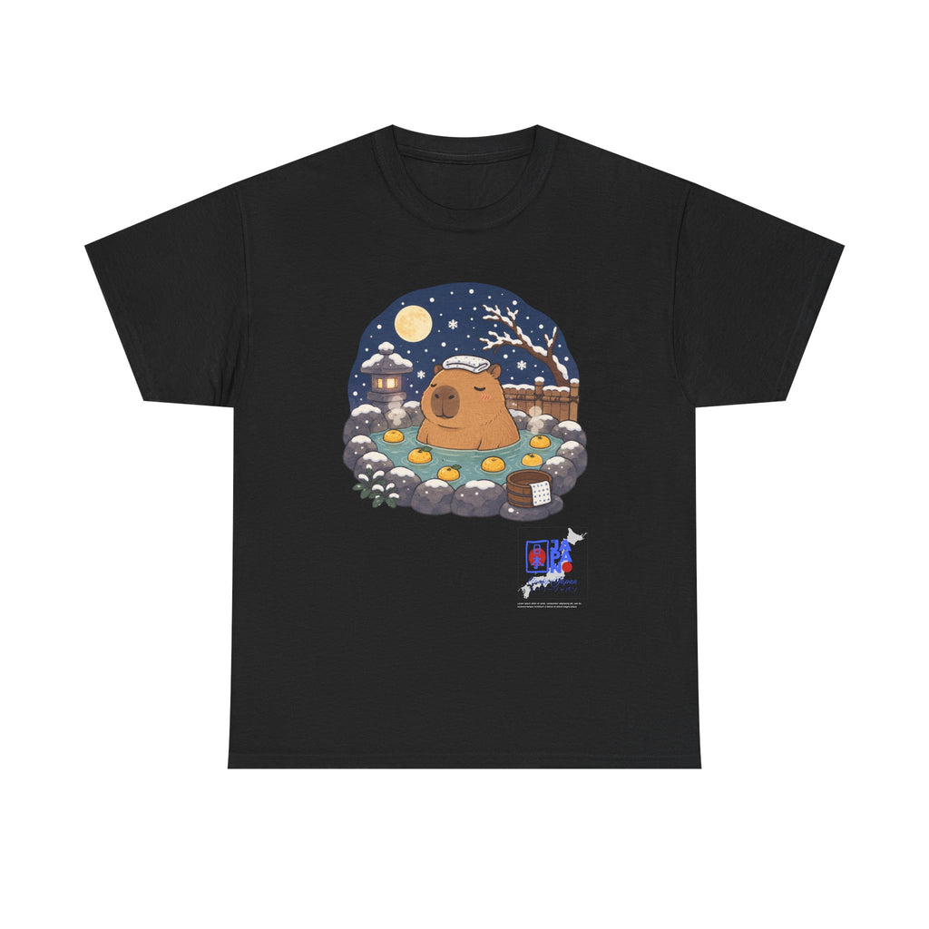 Kawaii Capybara Onsen T-Shirt — Japanese Hot Spring Winter Night Design