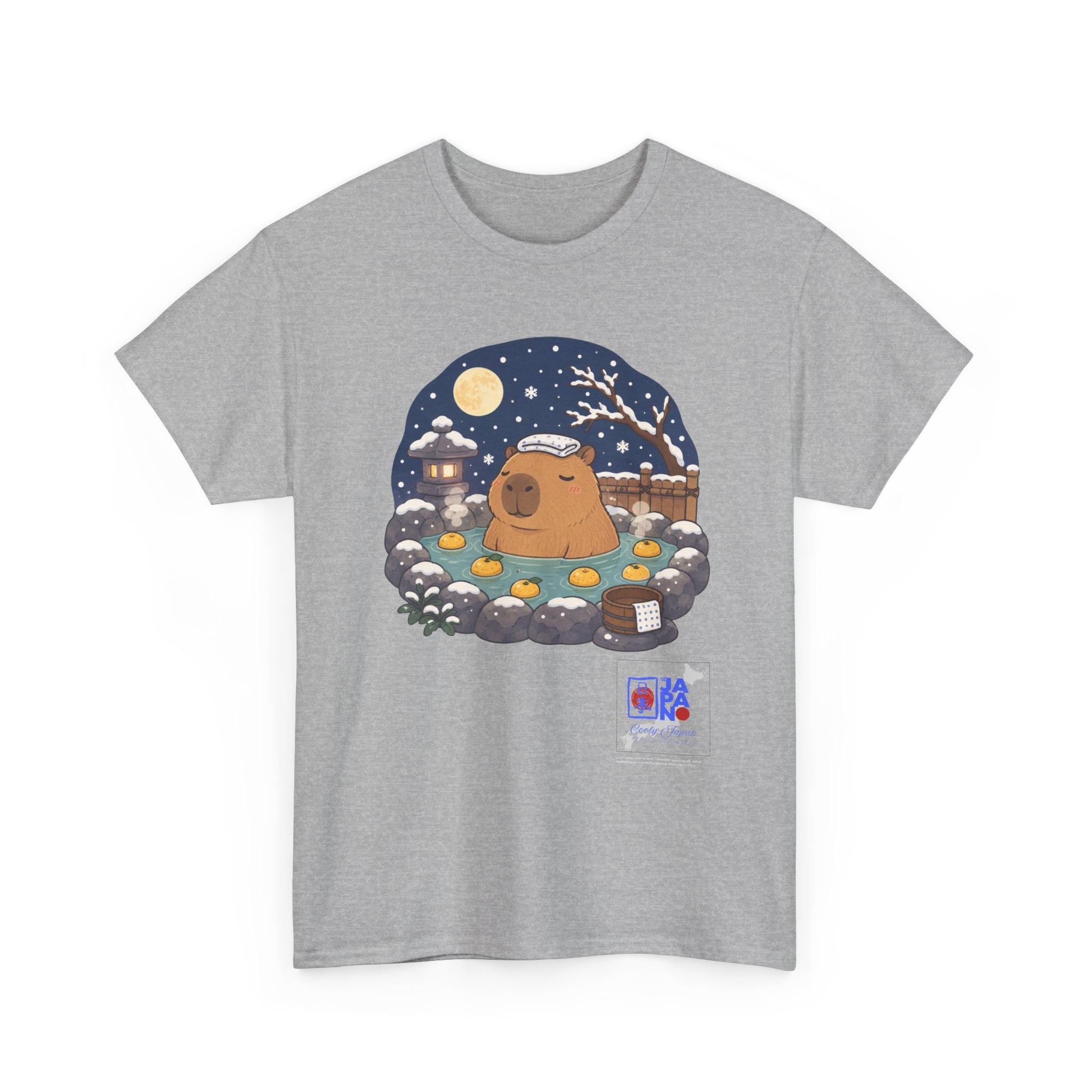 Kawaii Capybara Onsen T-Shirt — Japanese Hot Spring Winter Night Design