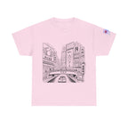 Japan Cityscape T-Shirt — Detailed Black & White Urban Illustration