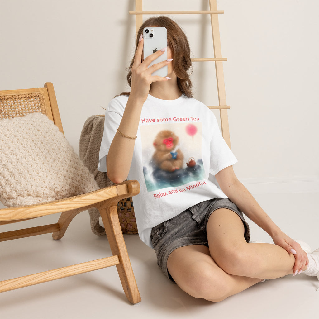 Mindful Monkey Tee — "Have Some Green Tea, Relax and Be Mindful" Cute Zen T-Shirt