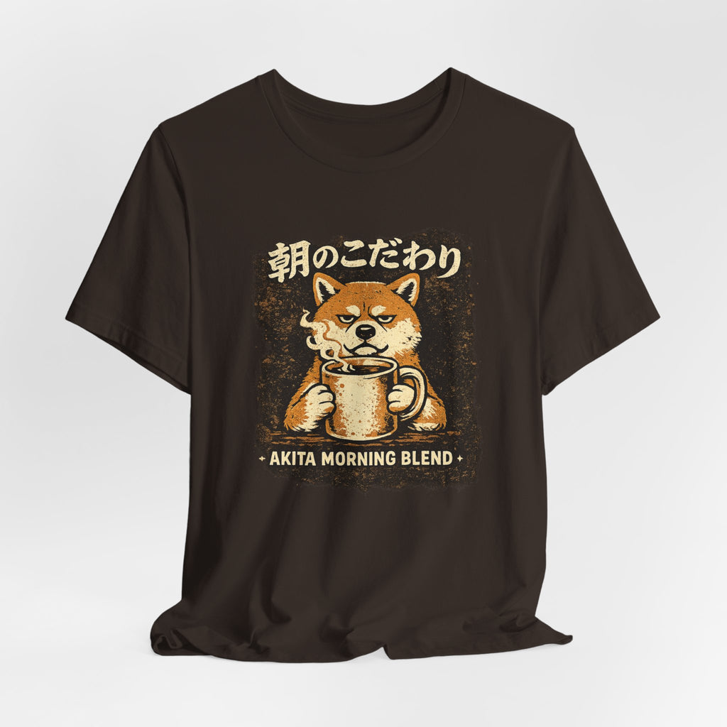 Akita Morning Blend Tee | Shiba Inu Coffee Dog Illustration