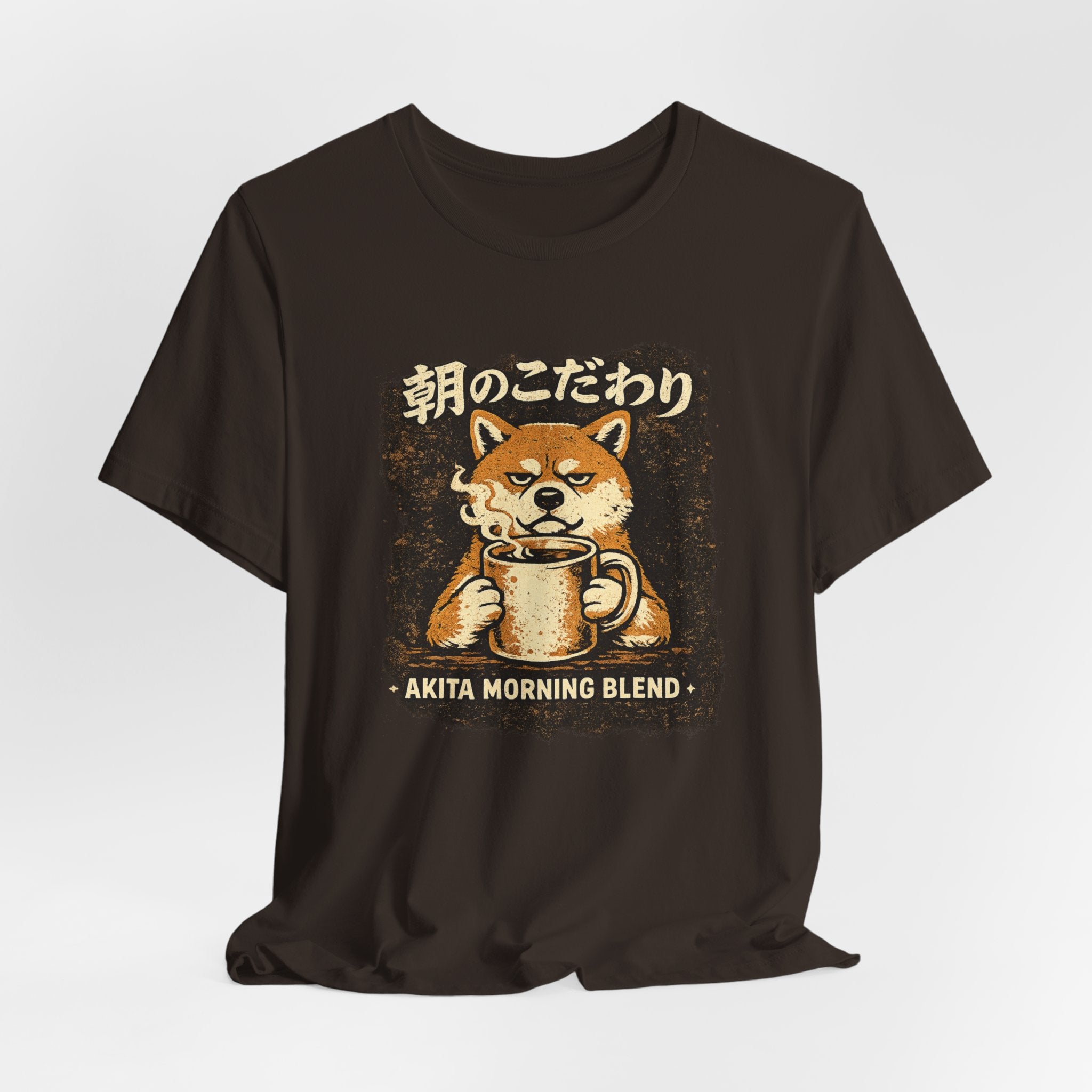 Akita Morning Blend Tee | Shiba Inu Coffee Dog Illustration