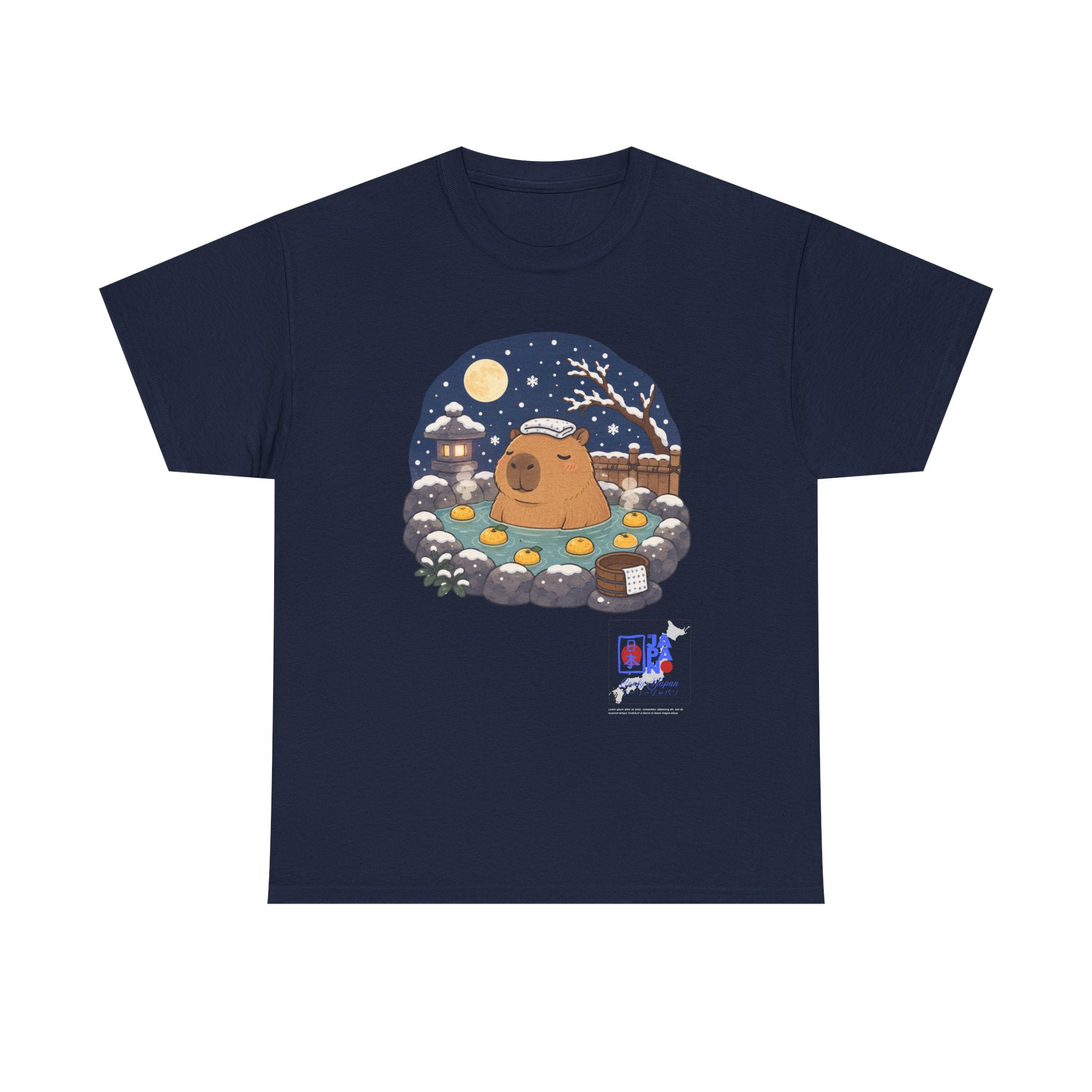 Kawaii Capybara Onsen T-Shirt — Japanese Hot Spring Winter Night Design