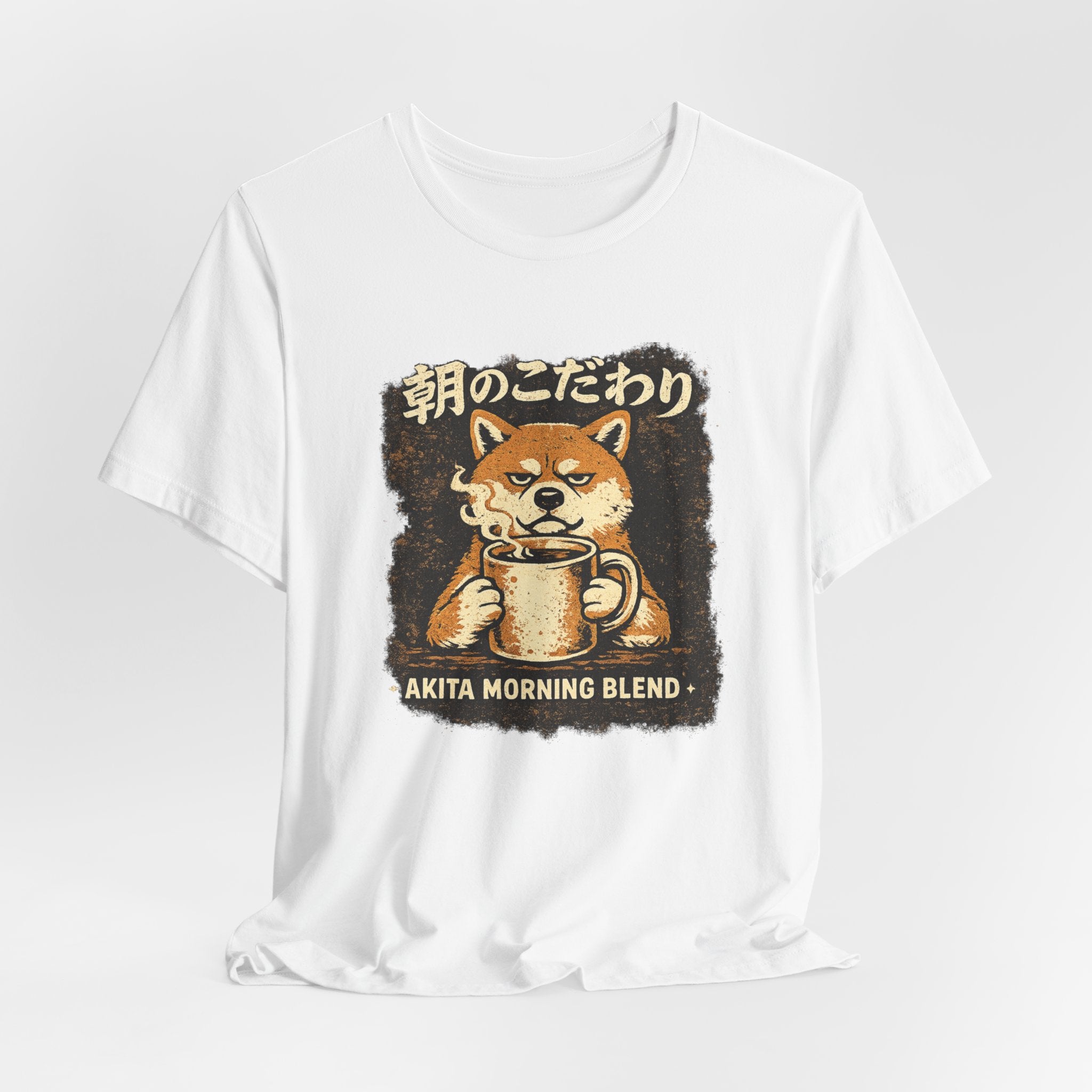 Akita Morning Blend Tee | Shiba Inu Coffee Dog Illustration