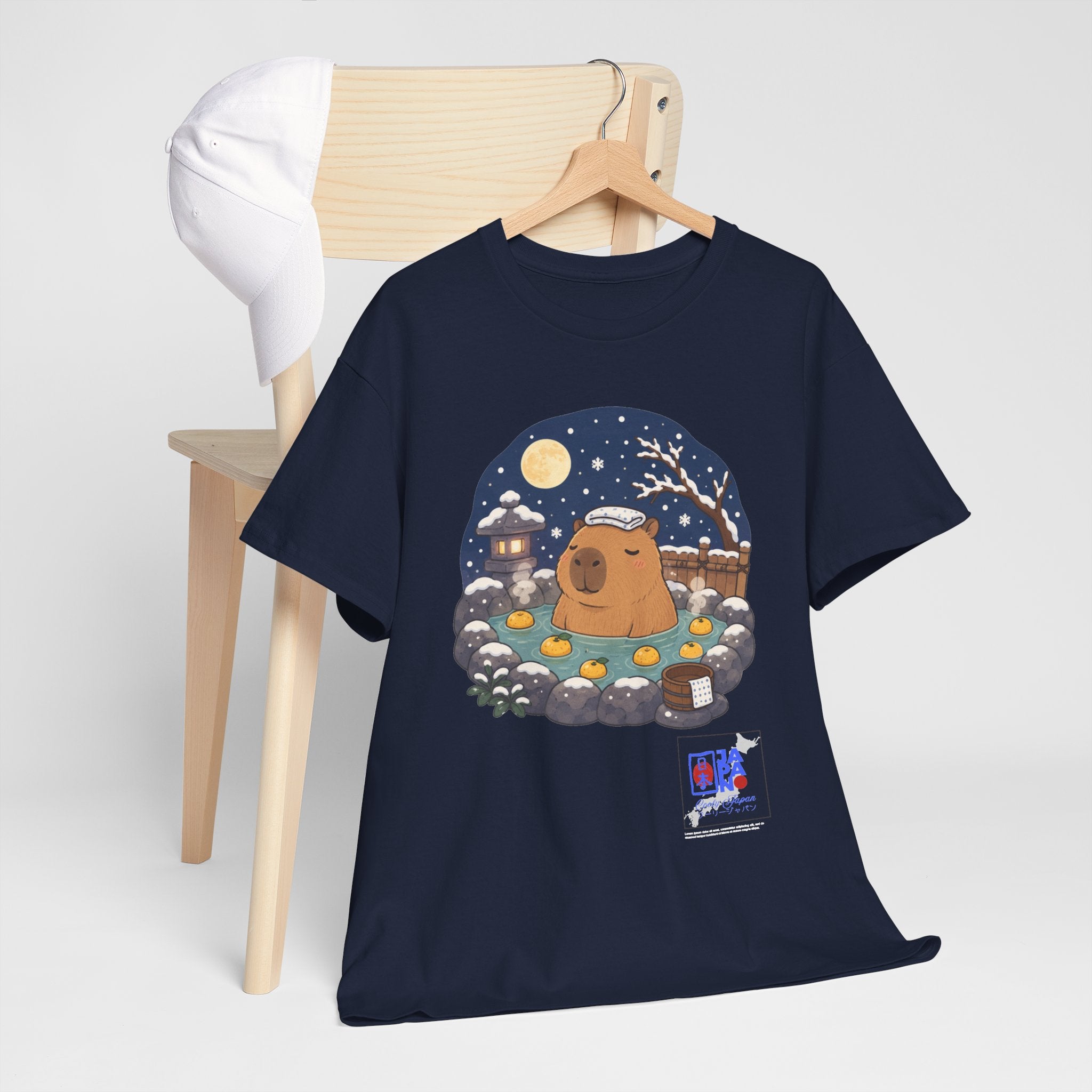 Kawaii Capybara Onsen T-Shirt | Japanese Hot Spring Winter Night Design