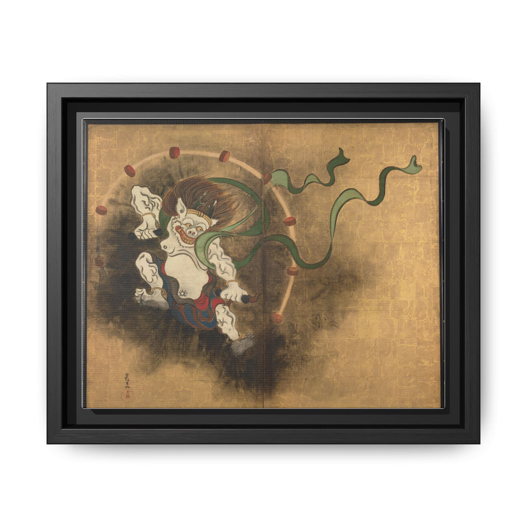 Raijin Thunder God Framed Canvas Print, Ogata Korin Edo Period Japanese Art, Rinpa Museum Reproduction, Japanese Mythology Wall Art