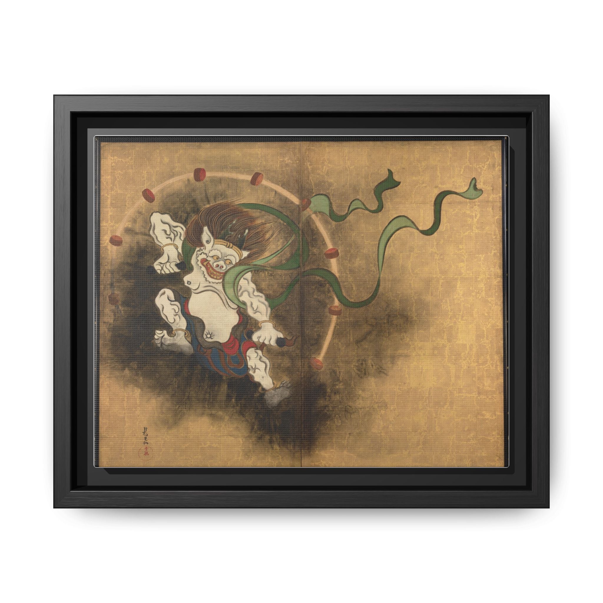 Raijin Thunder God Framed Canvas Print, Ogata Korin Edo Period Japanese Art, Rinpa Museum Reproduction, Japanese Mythology Wall Art