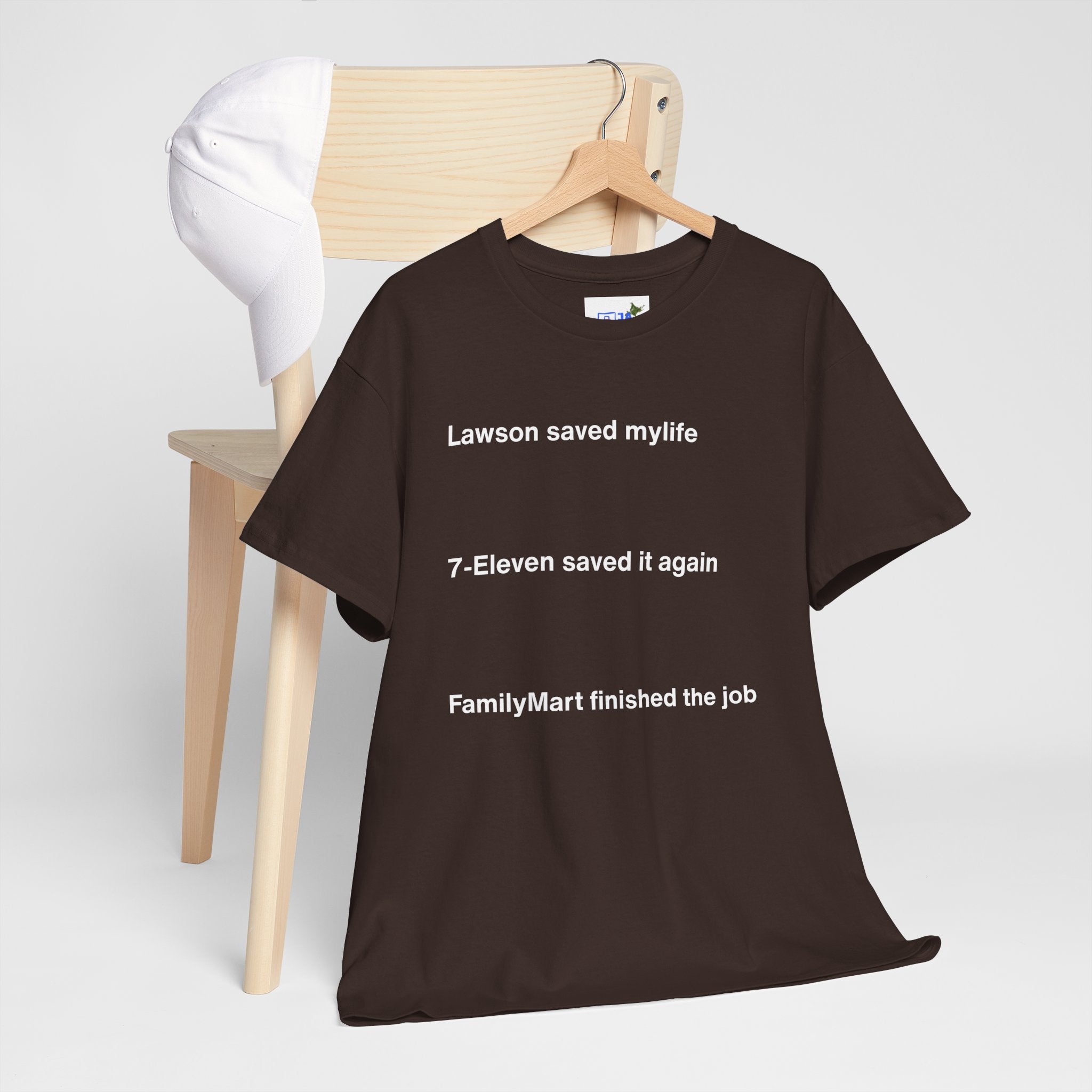 Lawson Saved My Life. 7-Eleven Saved It Again. FamilyMart Finished the Job. | Japan Convenience Store Tee — Dark Edition
