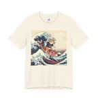 Koi Surfing Cat T‑Shirt — Japanese Wave Art (Hokusai-Inspired)