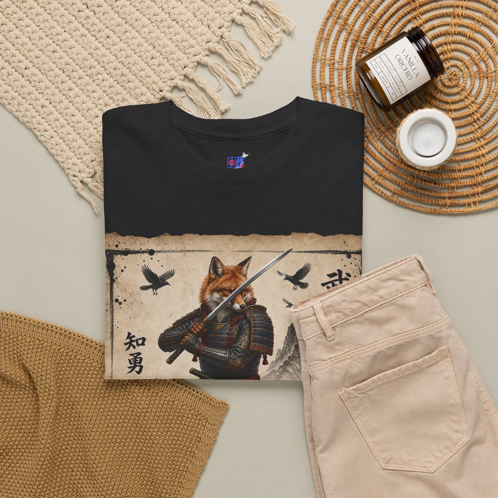 Samurai Fox T-Shirt — Warrior Fox with Kanji Art