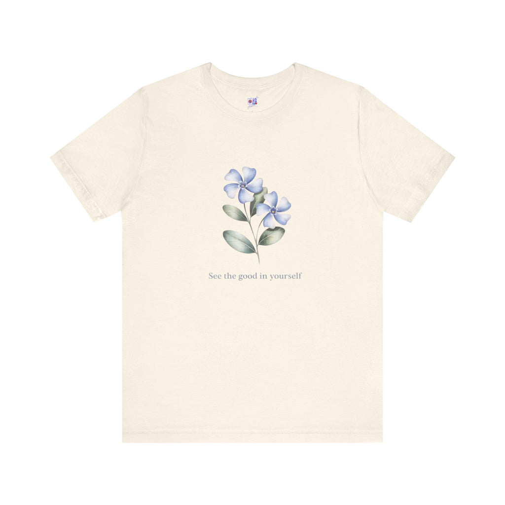 Wasurenagusa "Treasure Yourself" Tee — Minimal Japanese Botanical Self-Compassion Shirt