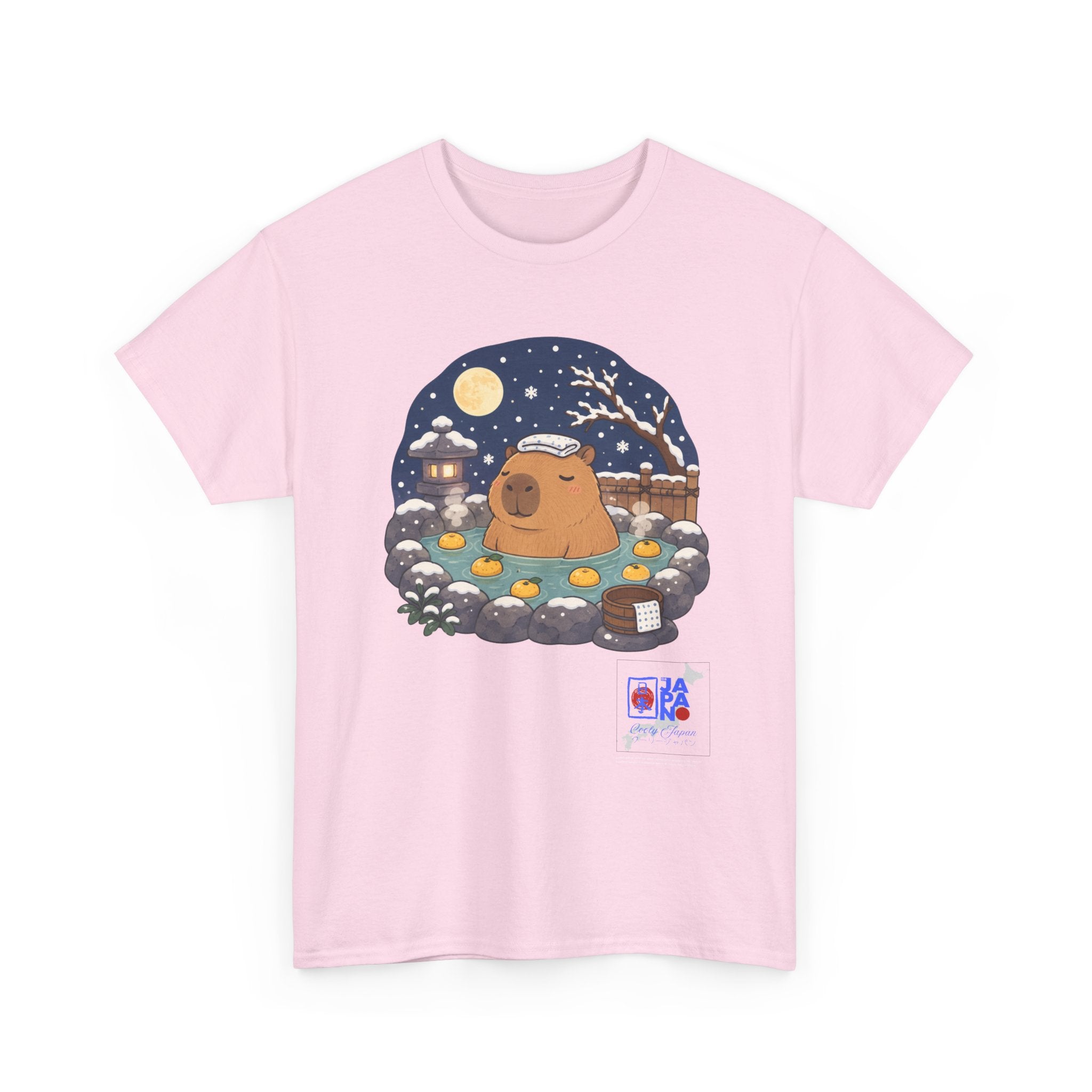 Kawaii Capybara Onsen T-Shirt — Japanese Hot Spring Winter Night Design