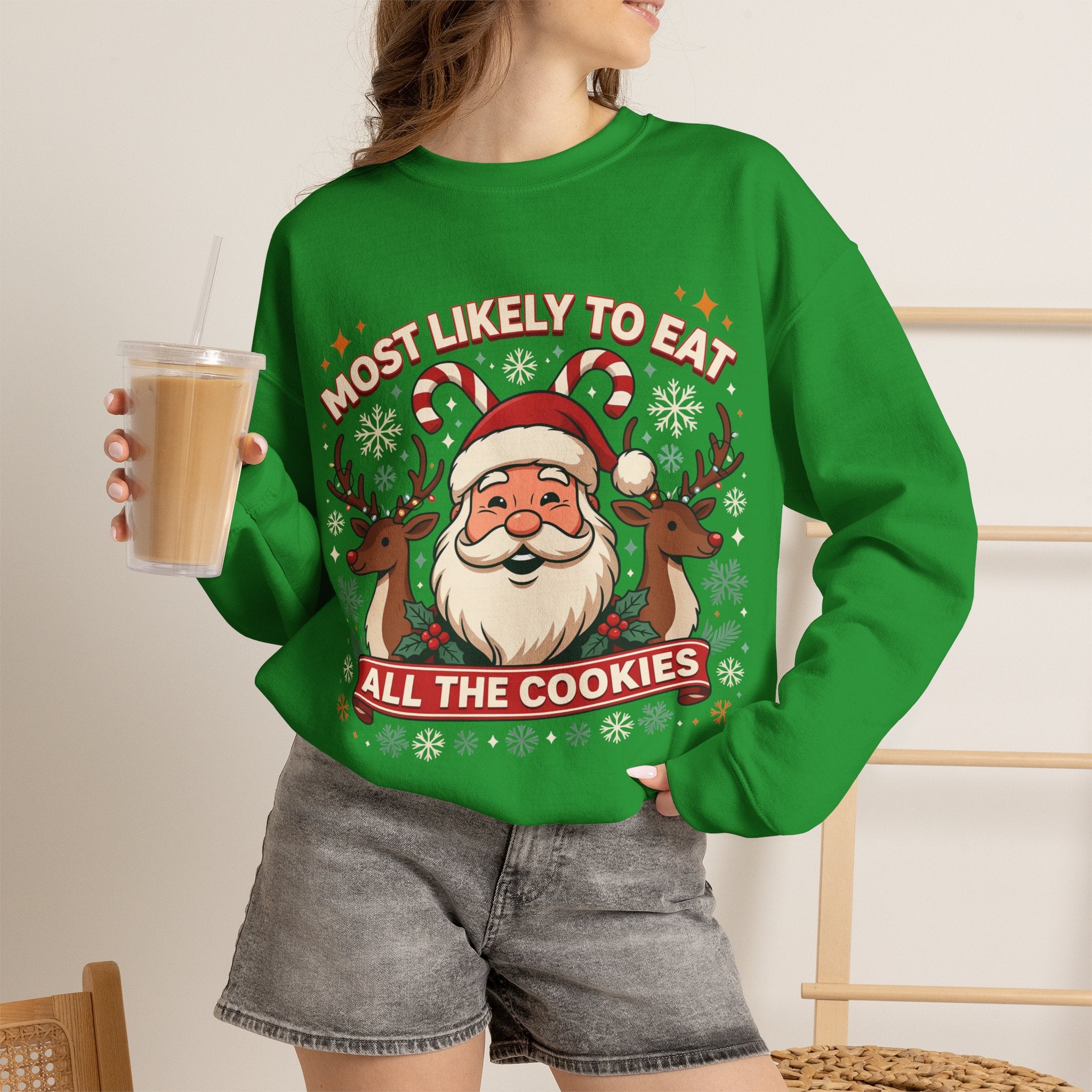 Christmas Crewneck Sweatshirt | "Most Likely to Eat All the Cookies" Holiday Pullover