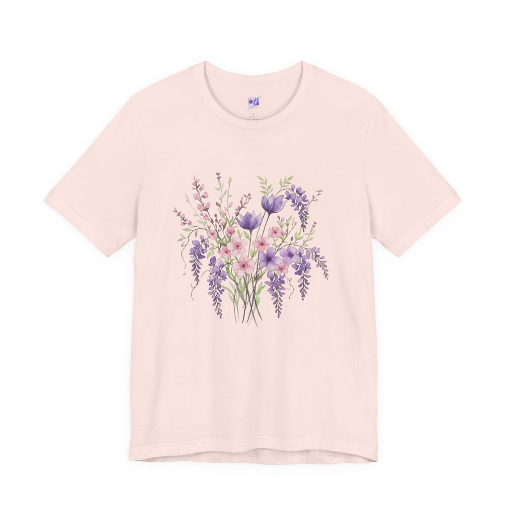 Japanese Wisteria and Sakura Bouquet T-Shirt | Fuji Cherry Blossom Dark Floral Tee | Japan Spring Flower Art Shirt
