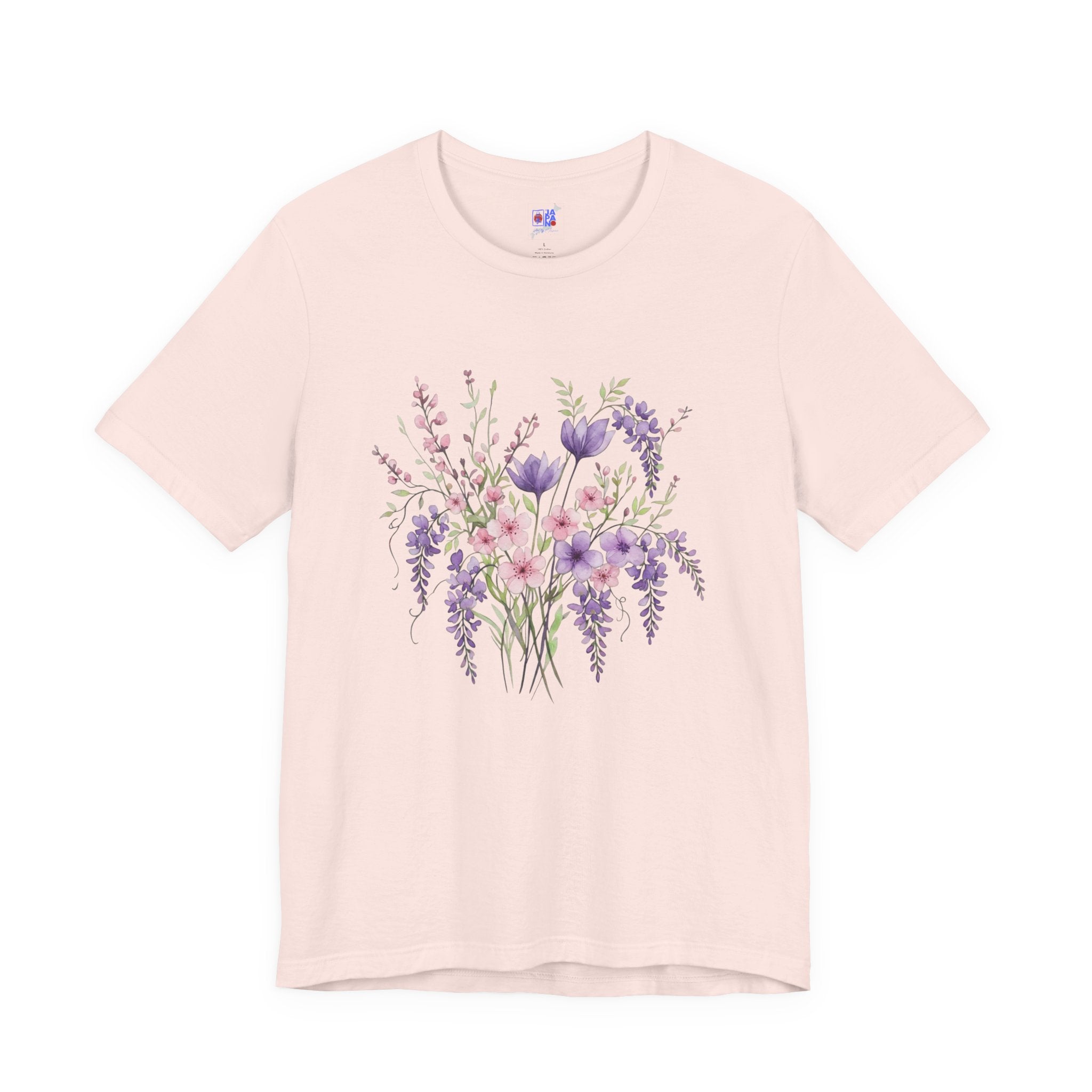 Japanese Wisteria and Sakura Bouquet T-Shirt | Fuji Cherry Blossom Dark Floral Tee | Japan Spring Flower Art Shirt