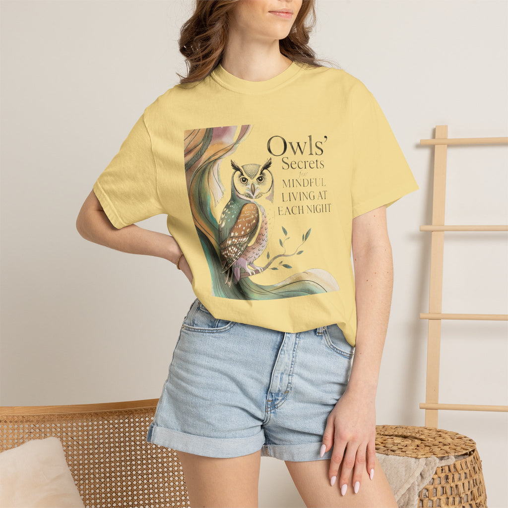 Owl’s Secrets T-Shirt — Watercolor Owl Nature Graphic Tee Comfort Color 1717