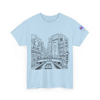 Japan Cityscape T-Shirt — Detailed Black & White Urban Illustration