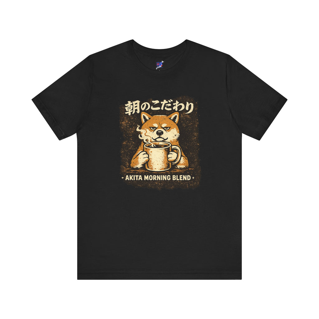 Akita Morning Blend Tee | Shiba Inu Coffee Dog Illustration
