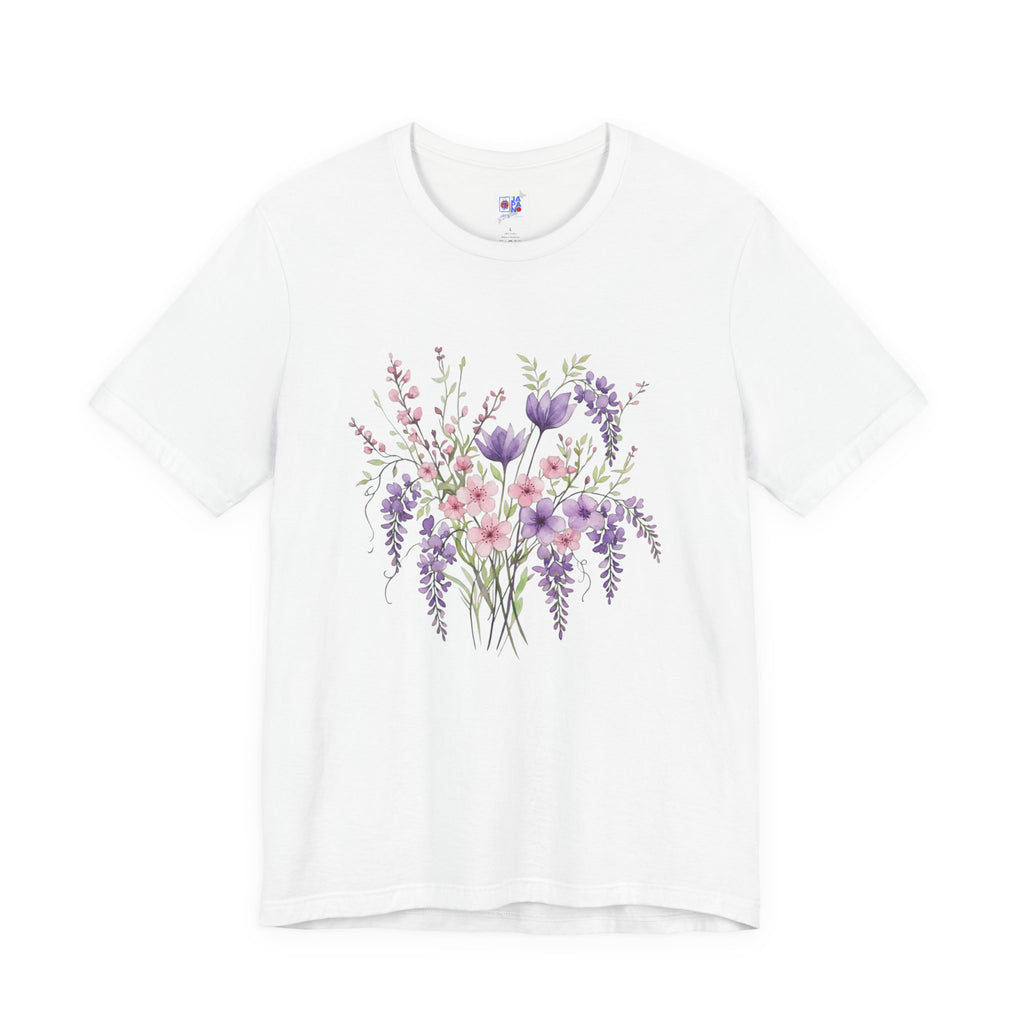 Japanese Wisteria and Sakura Bouquet T-Shirt | Fuji Cherry Blossom Dark Floral Tee | Japan Spring Flower Art Shirt