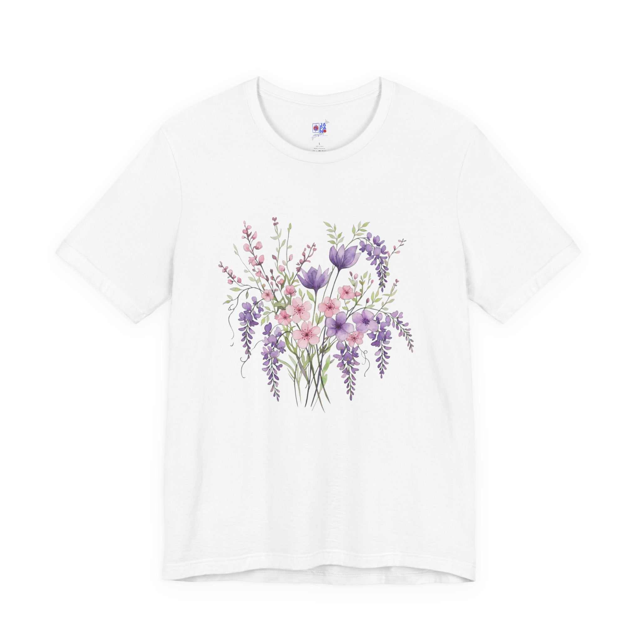 Japanese Wisteria and Sakura Bouquet T-Shirt | Fuji Cherry Blossom Dark Floral Tee | Japan Spring Flower Art Shirt