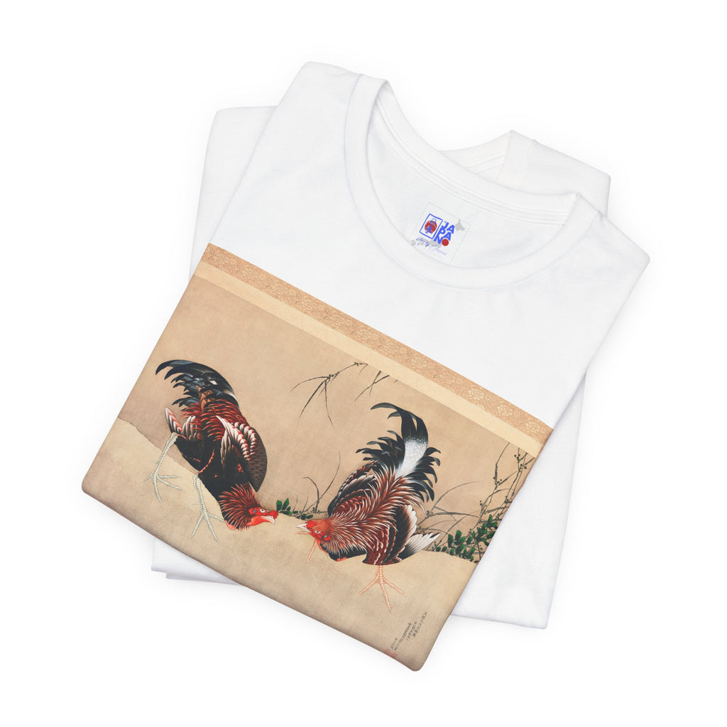 Hokusai Katsushika In Gamecocks' Art Tee — Fighting Roosters Classic Print