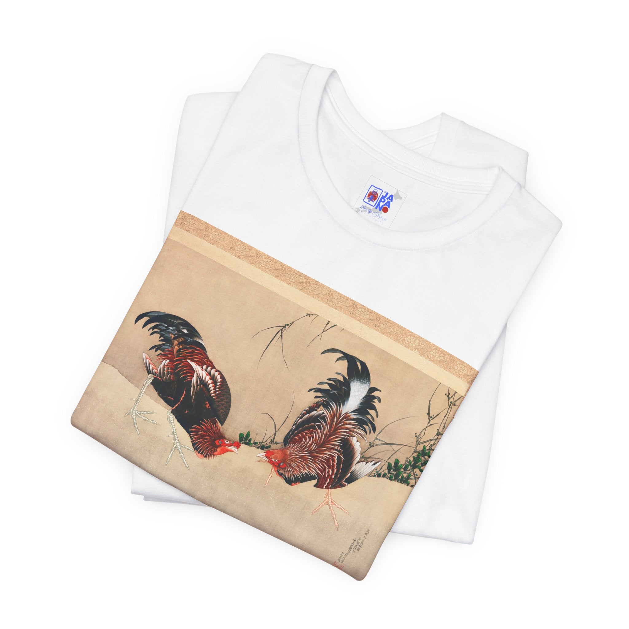 Hokusai Katsushika In Gamecocks' Art Tee — Fighting Roosters Classic Print