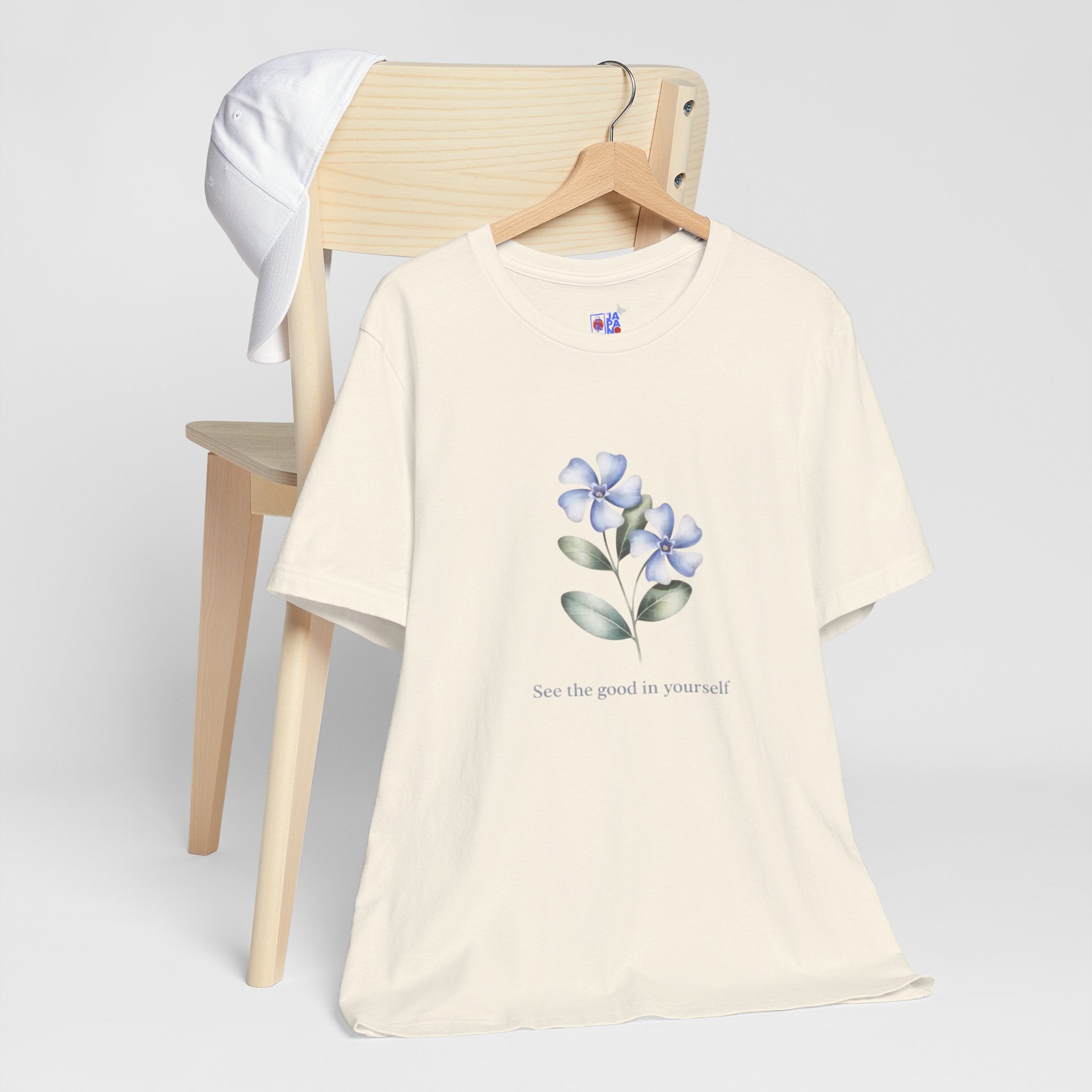 Wasurenagusa "Treasure Yourself" Tee — Minimal Japanese Botanical Self-Compassion Shirt