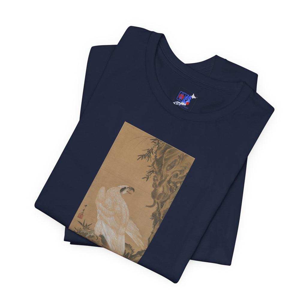 Kawanabe Kyōsai "White Eagle Eyeing a Mountain Lion" | Meiji-era Japanese Art Tee (Dark)