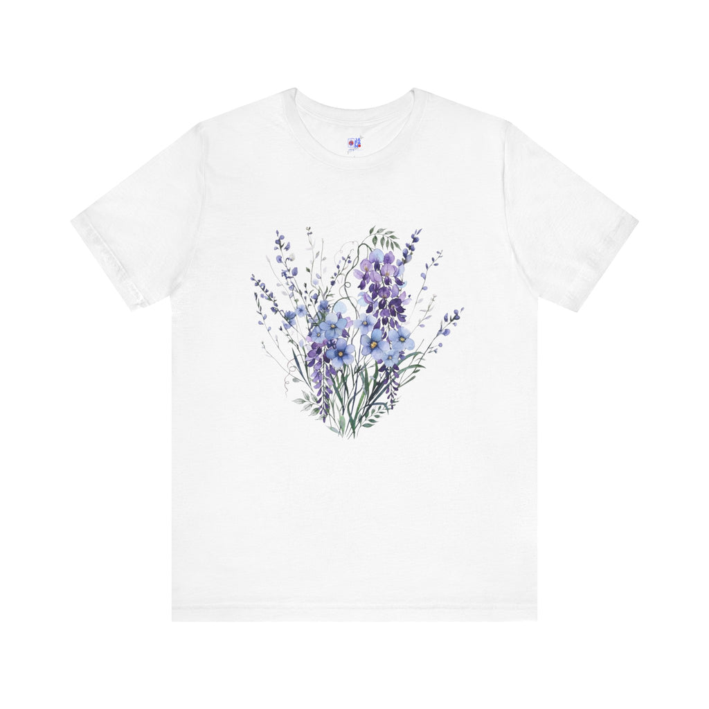 Japanese Wisteria and Forget-Me-Not T-Shirt | Fuji Wasurenagusa Dark Floral Tee | Japan Botanical Moonlit Garden Shirt