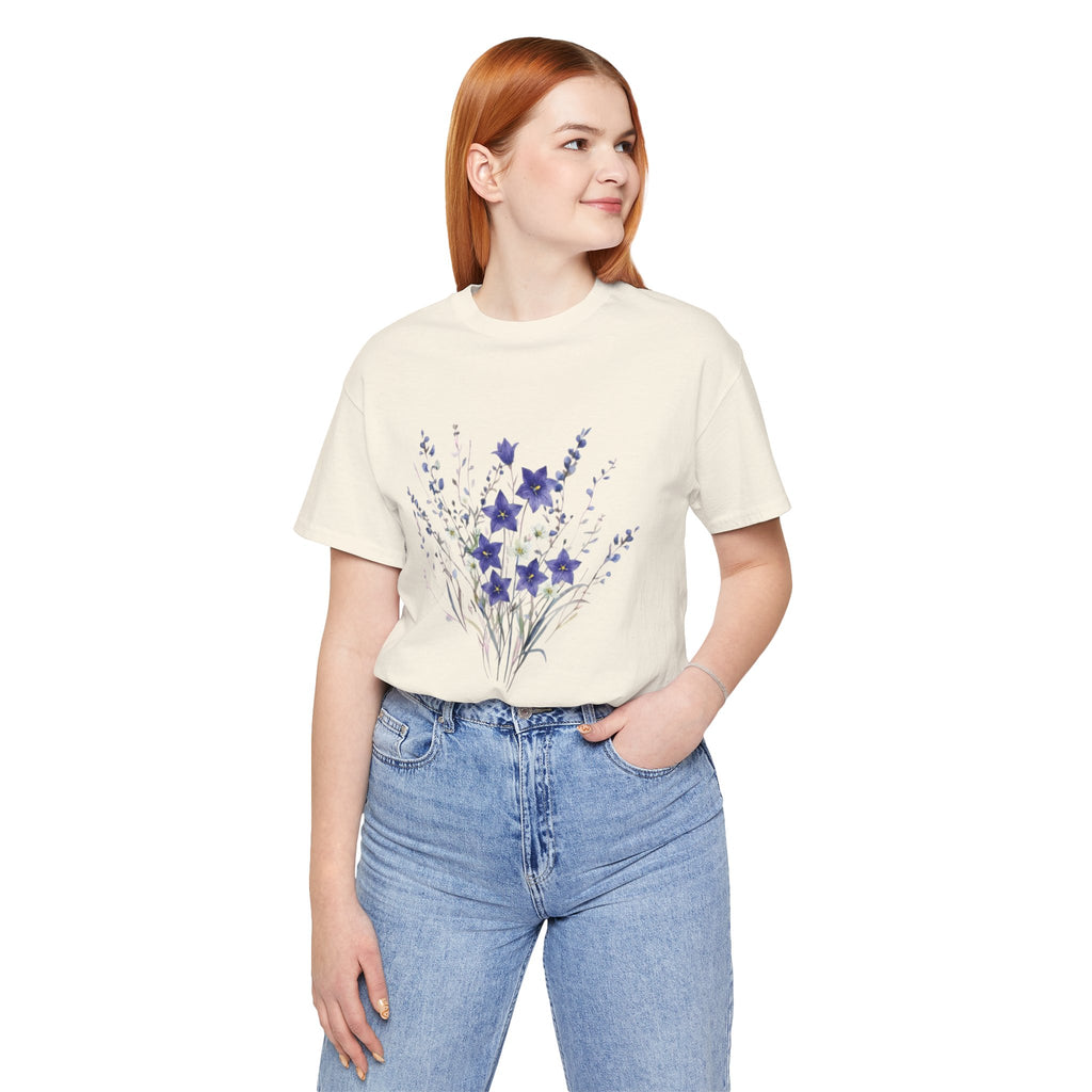 Kikyo (Balloon Flower) Floral Japanese Tee | Deep Purple Autumn Botanical Shirt