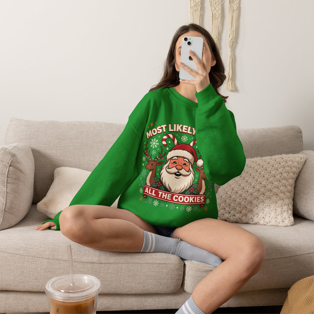 Christmas Crewneck Sweatshirt | "Most Likely to Eat All the Cookies" Holiday Pullover