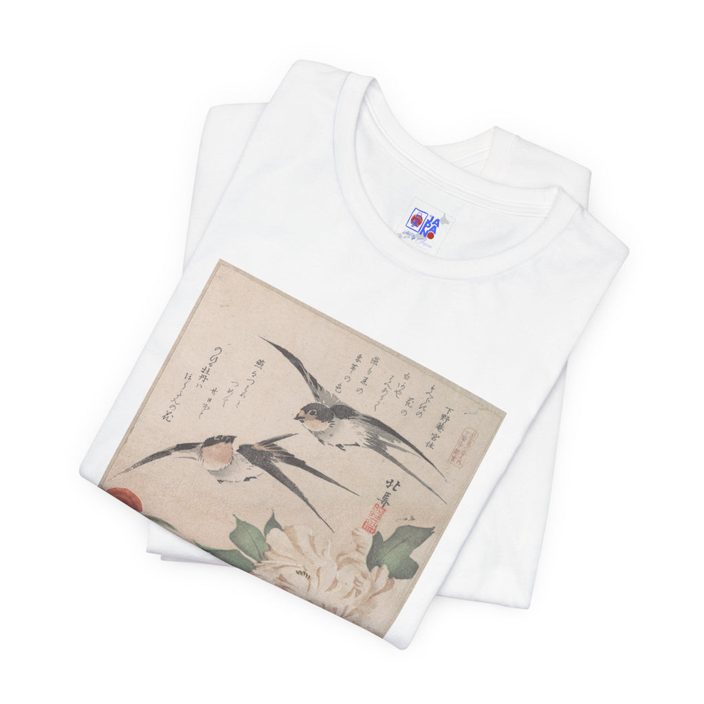 Teisai Hokuba "Swallows and Peonies" | Edo-period Surimono Art Tee (Light)