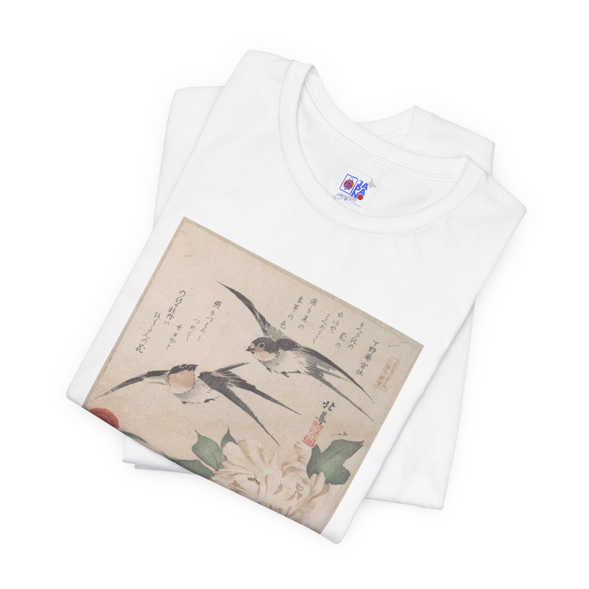 Teisai Hokuba "Swallows and Peonies" | Edo-period Surimono Art Tee (Light)