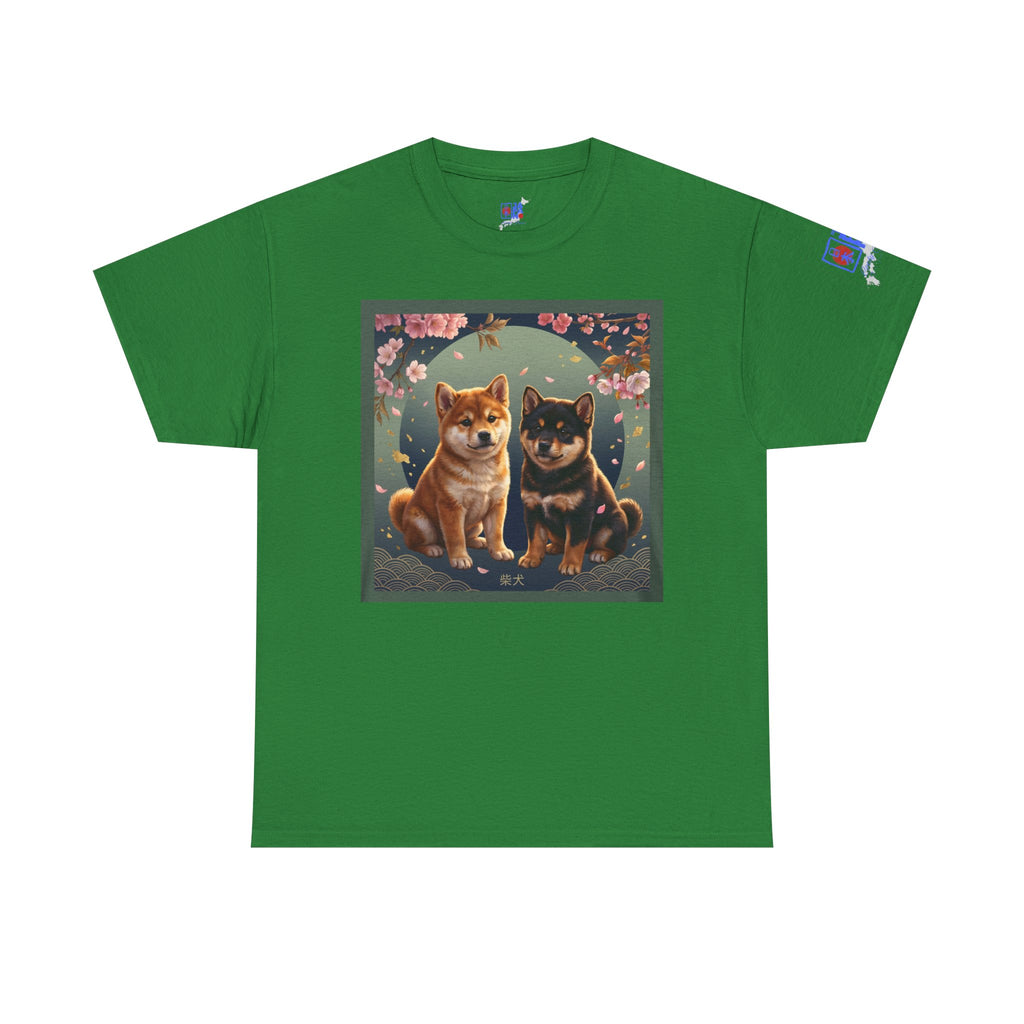 Shiba Inu Puppies Duo T-Shirt — Cute Cherry Blossom Dog Tee