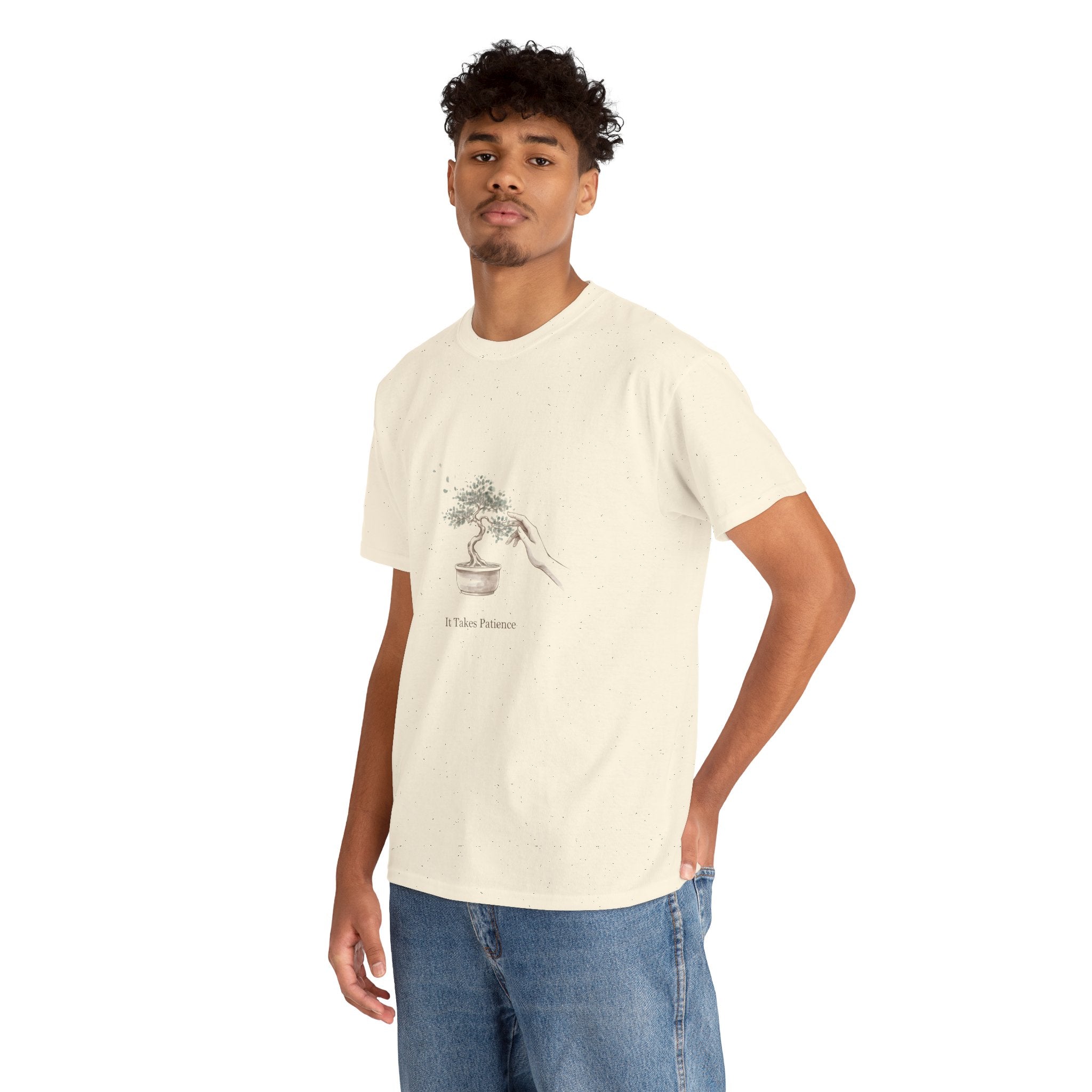 It Takes Patience Bonsai T-Shirt, Minimalist Japanese Ink Wash Tree Tee, Zen Gift for Plant Lovers, Mindfulness & Slow Living