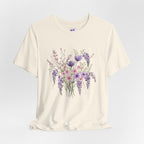 Japanese Wisteria and Sakura Bouquet T-Shirt | Fuji Cherry Blossom Dark Floral Tee | Japan Spring Flower Art Shirt