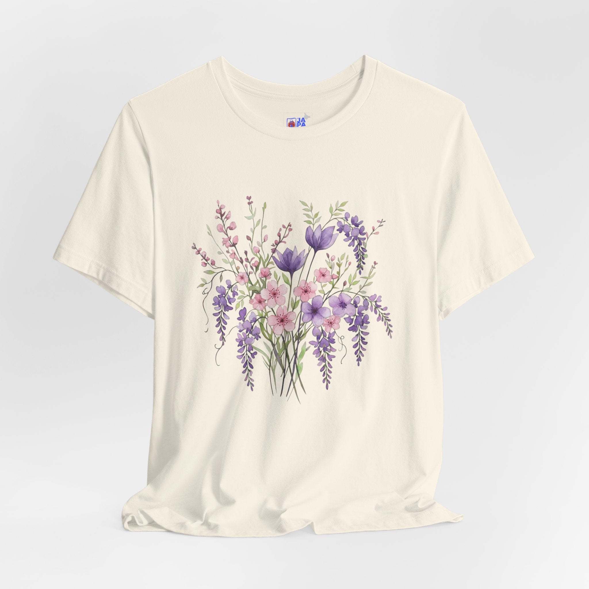 Japanese Wisteria and Sakura Bouquet T-Shirt | Fuji Cherry Blossom Dark Floral Tee | Japan Spring Flower Art Shirt