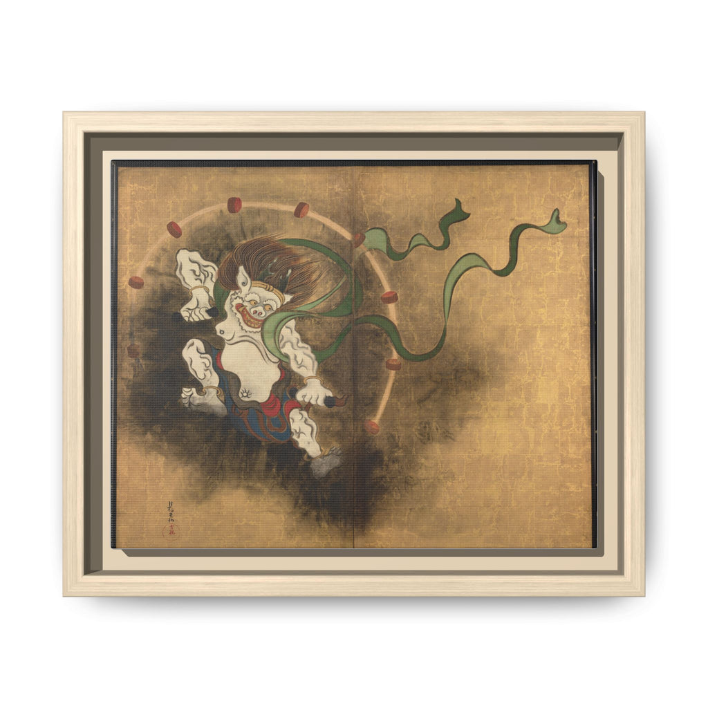 Raijin Thunder God Framed Canvas Print, Ogata Korin Edo Period Japanese Art, Rinpa Museum Reproduction, Japanese Mythology Wall Art