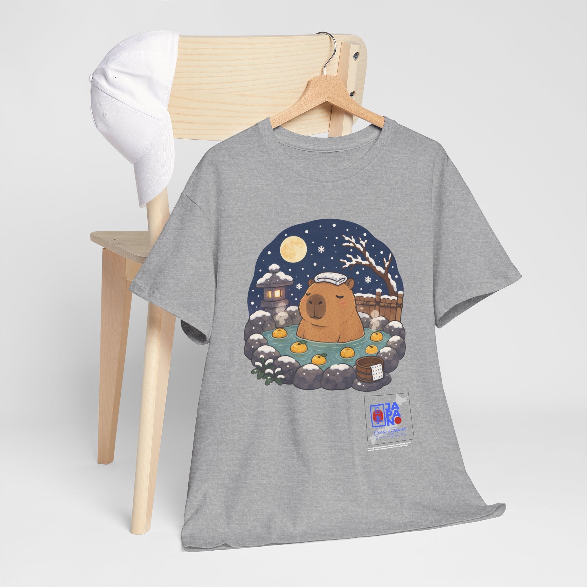 Kawaii Capybara Onsen T-Shirt | Japanese Hot Spring Winter Night Design